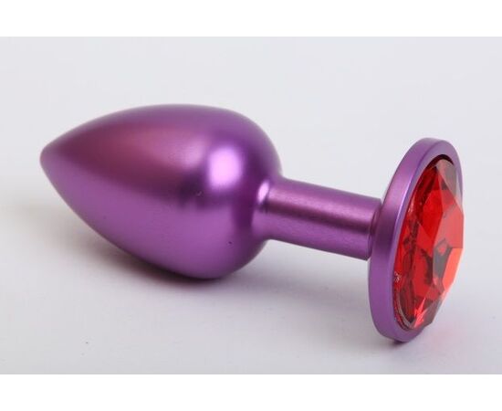 Фиолетовая анальная пробка с красным стразом - 7,6 см., фото 
