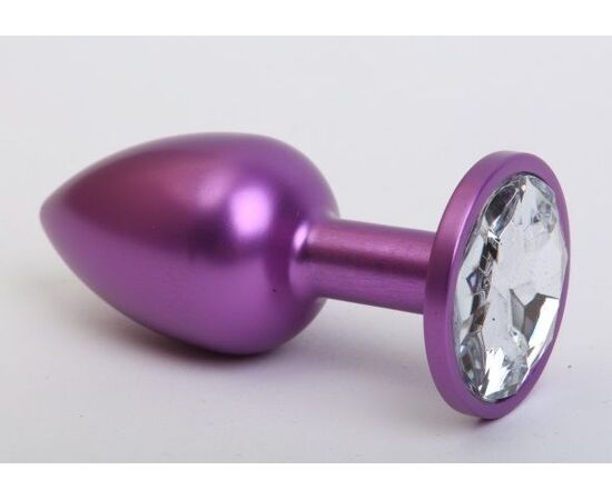 Фиолетовая анальная пробка с прозрачным стразом - 7,6 см., фото 