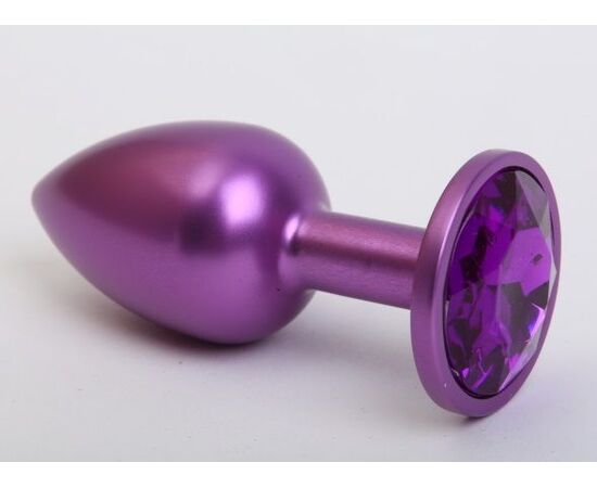 Фиолетовая анальная пробка с фиолетовым стразом - 7,6 см., фото 