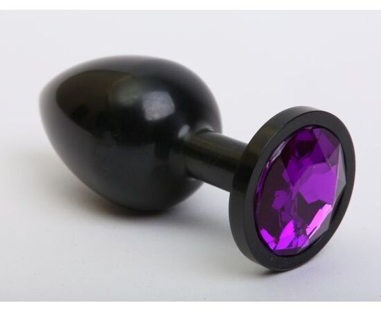 Чёрная анальная пробка с фиолетовым стразом - 7,6 см., фото 