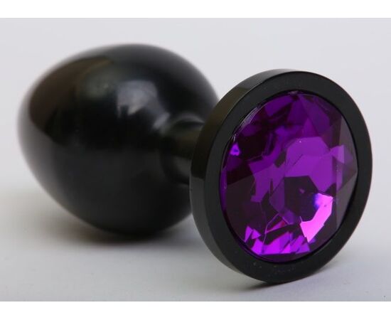 Чёрная анальная пробка с фиолетовым стразом - 8,2 см., фото 