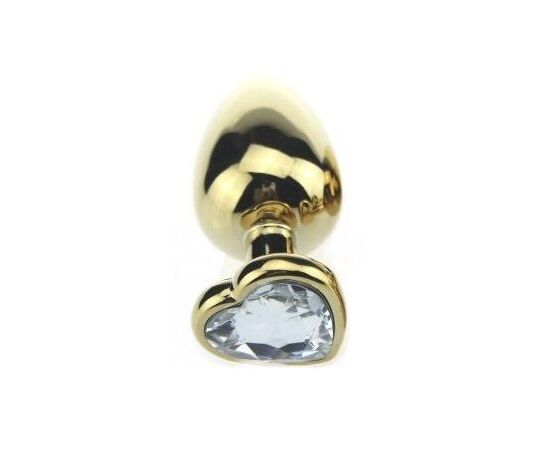 Золотистая пробка с прозрачным кристаллом-сердечком - 7,5 см., фото 