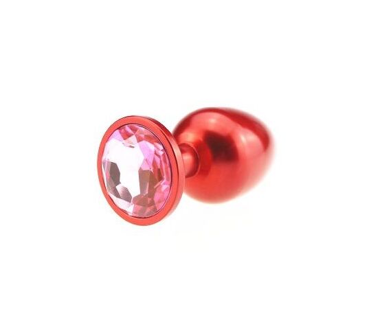 Красная анальная пробка с розовым стразом - 8,2 см., фото 