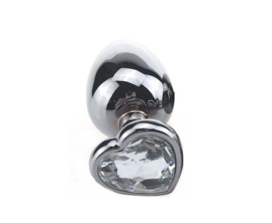 Серебристая пробка с прозрачным кристаллом-сердечком - 9 см., фото 