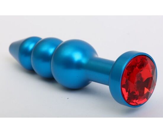 Синяя фигурная анальная пробка с красным кристаллом - 11,2 см., фото 
