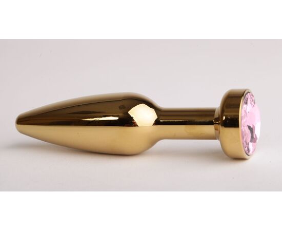 Золотистая анальная пробка с розовым кристаллом - 11,2 см., фото 