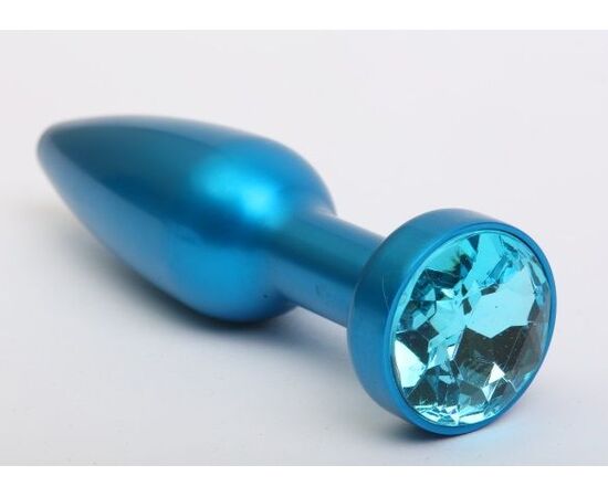 Большая синяя анальная пробка с голубым стразом - 11,2 см., фото 