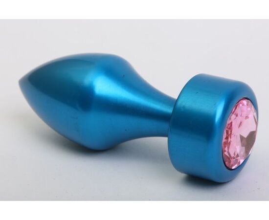 Синяя анальная пробка с розовым стразом - 7,8 см., фото 