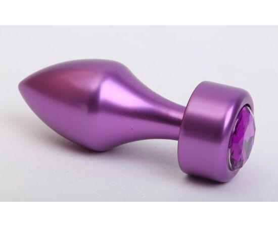 Фиолетовая анальная пробка с широким основанием и фиолетовым кристаллом - 7,8 см., фото 