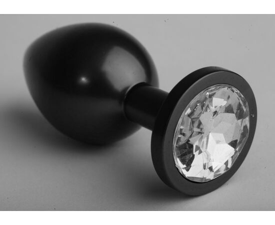 Чёрная анальная пробка с прозрачным стразом - 8,2 см., фото 