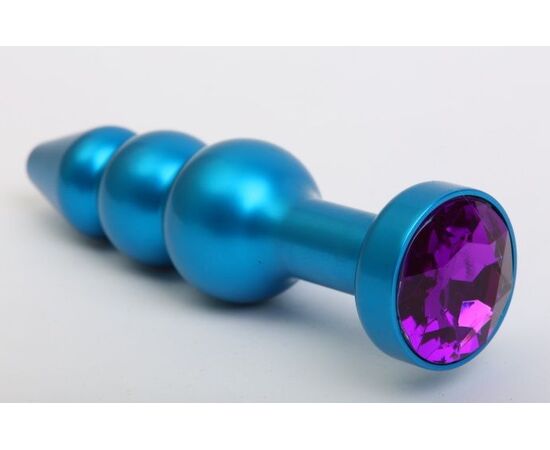 Синяя фигурная анальная пробка с фиолетовым кристаллом - 11,2 см., фото 