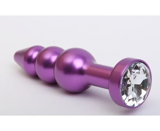 Фиолетовая фигурная анальная ёлочка с прозрачным кристаллом - 11,2 см., фото 