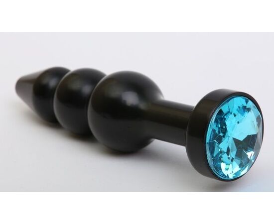 Чёрная анальная ёлочка с голубым кристаллом - 11,2 см., фото 