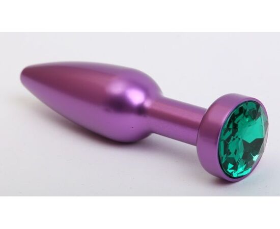 Фиолетовая анальная пробка с зелёным стразом - 11,2 см., фото 
