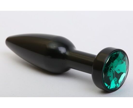 Чёрная удлинённая пробка с зелёным кристаллом - 11,2 см., фото 