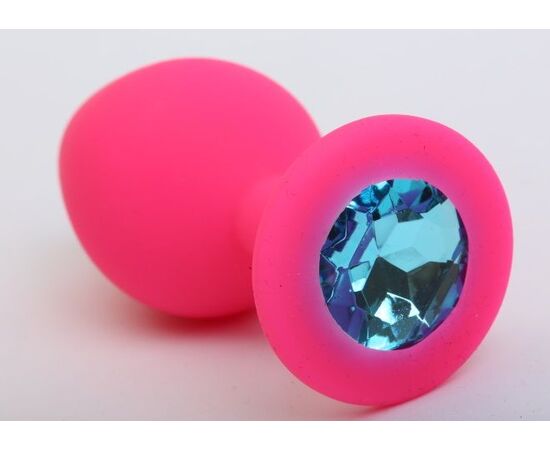 Розовая силиконовая пробка с голубым кристаллом - 8,2 см., фото 