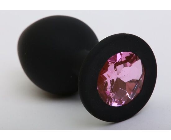 Чёрная силиконовая пробка с розовым стразом - 9,5 см., фото 