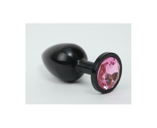Чёрная анальная пробка с розовым стразом - 7,6 см., фото 