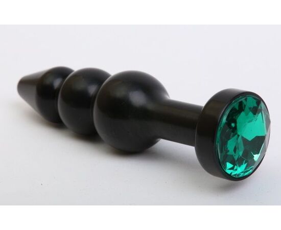 Чёрная анальная ёлочка с зеленым кристаллом - 11,2 см., фото 