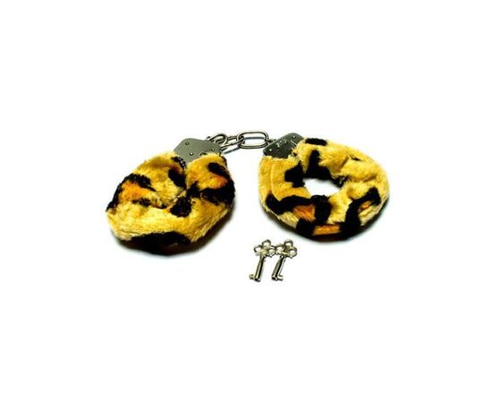 Металлические наручники с мехом тигровой расцветки, фото 